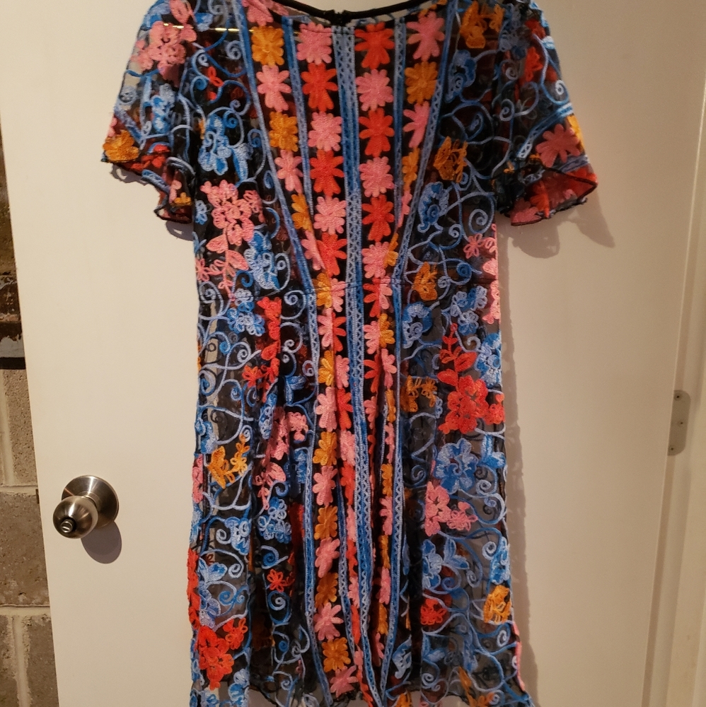 Sheer floral embroidery dress